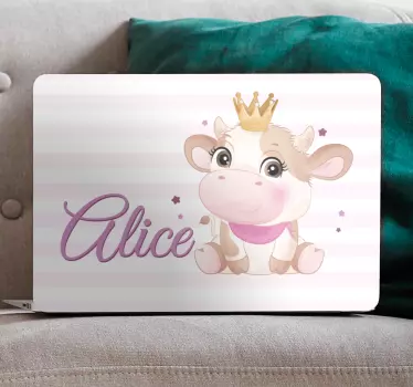 Naklejka na laptopa urocza krowa z imieniem - TenStickers