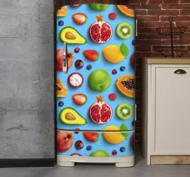 Okleina na lodówkę owoce na niebieskim tle - TenStickers