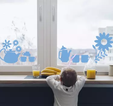 Naklejka na okno czajniczki i kubki - TenStickers
