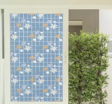Naklejka na okno Geometryczny niebieski wzór ze stokrotkami - TenStickers