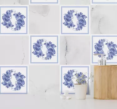 Naklejka na płytki Biało-niebieski ornament horezu - TenStickers
