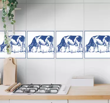 Naklejka na płytki Delfts niebieska krowa - TenStickers