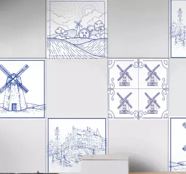 Naklejka na płytki Delfts niebieskie z różnymi wzorami - TenStickers