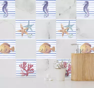 Naklejka do łazienki - Naklejka na płytki życie morskie - TenStickers