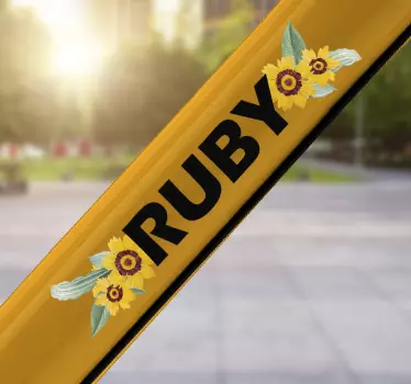 Naklejka na rower ze słonecznikami i imieniem - TenStickers