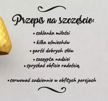 Naklejka na ścianę do kuchni cytat Przepis na szczęście - TenStickers