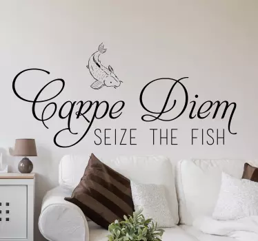 Naklejka na ścianę cytaty motywacyjne Carpe Diem z rybą - TenStickers
