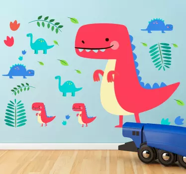 Naklejka na ścianę zwierzęta Czerwone dinozaury - TenStickers
