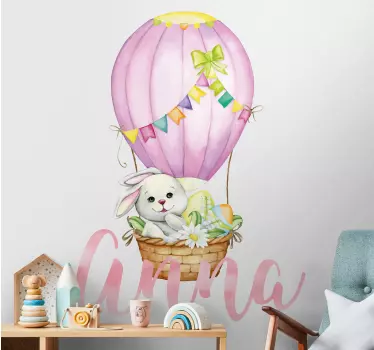 Naklejka na ścianę dla dzieci biały króliczek z imieniem - TenStickers