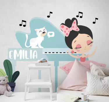 Naklejka na ścianę dla dzieci kotka baletnica z imieniem - TenStickers