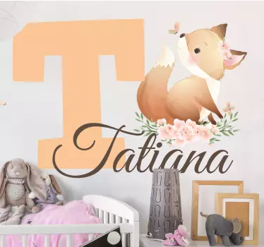 Naklejka na ścianę dla dzieci lis z inicjałem i imieniem - TenStickers
