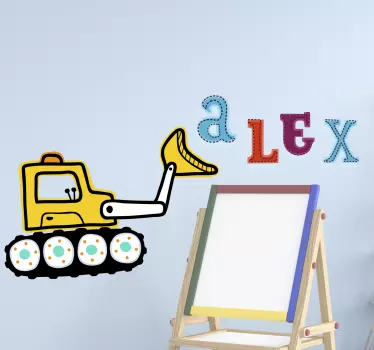 Naklejka na ścianę dla dzieci koparka z imieniem - TenStickers