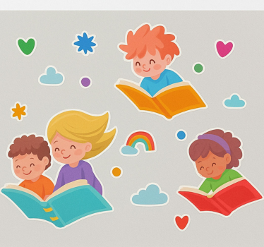 Naklejka na ścianę dla dzieci książki w locie i dzieci - TenStickers