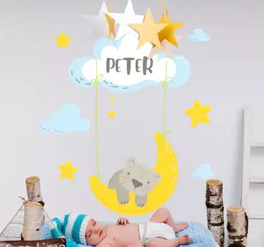 Naklejka na ścianę dla dzieci niedźwiedź na księżycu - TenStickers