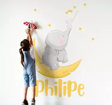 Naklejka na ścianę dla dzieci przygoda słonia na księżycu - TenStickers