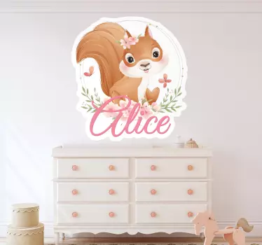 Naklejka na ścianę dla dzieci wiewiórka z imieniem - TenStickers