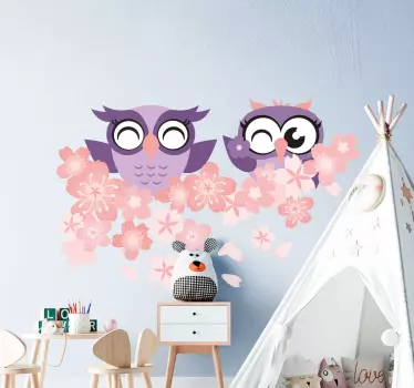 Naklejka na ścianę dla dzieci słodkie sowy przyjaciółki - TenStickers