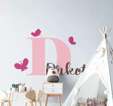 Naklejka na ścianę dla dzieci spersonalizowany różowy motyl - TenStickers