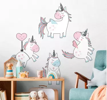 Naklejka na ścianę dla dzieci urocze figurki jednorożców - TenStickers