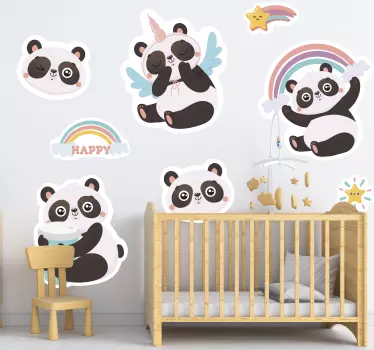 Naklejka na ścianę dla dzieci urocze figurki pandy - TenStickers