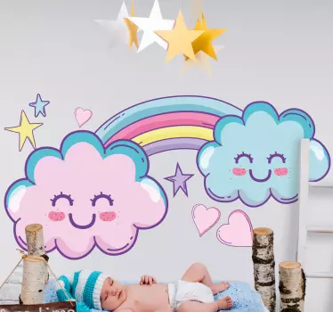 Naklejka na ścianę dla dzieci uśmiechnięte chmury tęcza - TenStickers