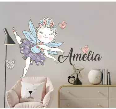 Naklejka na ścianę dla dzieci zaczarowana wróżka z motylami - TenStickers