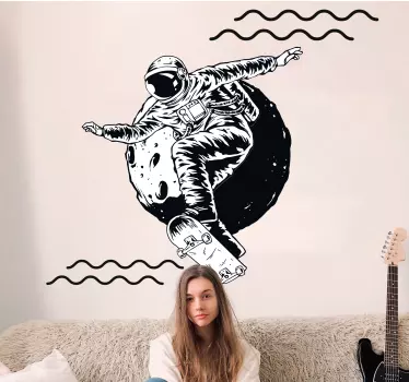 Naklejka ścianna rysowane astronaut deskorolką - TenStickers