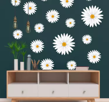 Białe stokrotki na ścianę do salonu - TenStickers