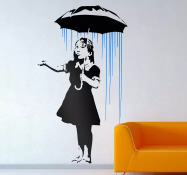 Naklejka na ścianę dziewczynka pod parasolem - TenStickers