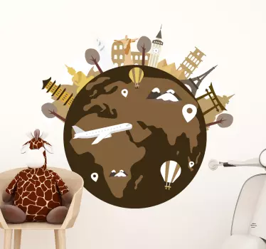 Naklejka na ścianę globus z ikonami - TenStickers
