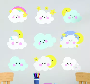 Zestaw 9 naklejek Biało-niebieskie chmury - TenStickers