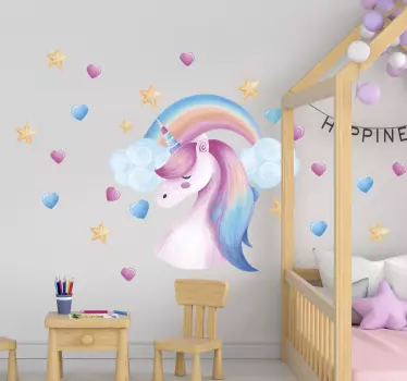 Naklejka na ścianę jednorożec tęcza - TenStickers