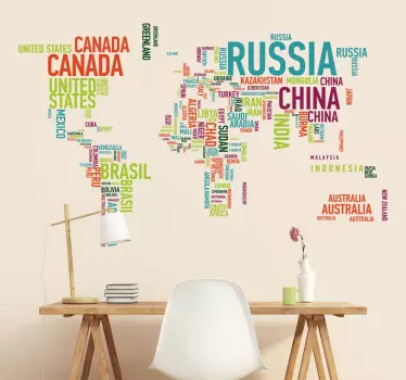 Naklejka na ścianę kolorowa mapa świata duża - TenStickers