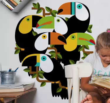 Naklejka na ścianę kolorowe tukany - TenStickers
