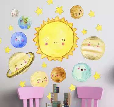 Naklejka kosmos na ścianę Urocze malowane planety - TenStickers