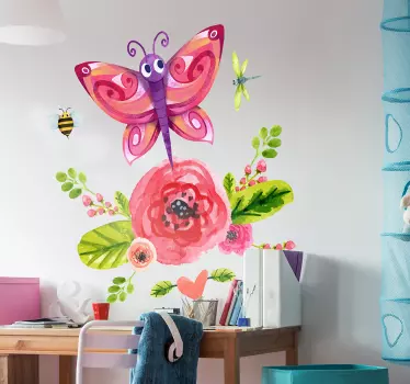 Naklejka na ścianę kwiat i motyl - TenStickers