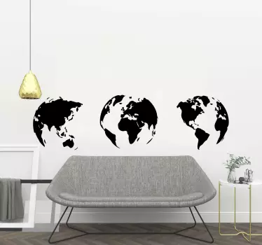 Naklejka na ścianę mapa świata 3 kule ziemskie - TenStickers