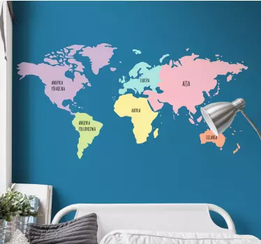 Naklejka na ścianę mapa świata kontynenty pastelowe kolory - TenStickers