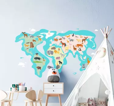 Mapa świata na ścianę nordic z fauną - TenStickers