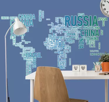 Naklejka na ścianę mapa świata Nazwy państw - TenStickers