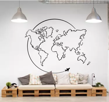 Naklejka na ścianę mapa świata Samolot koło mapy świata - TenStickers