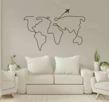 Naklejka na ścianę mapa świata Samolot mapy świata - TenStickers