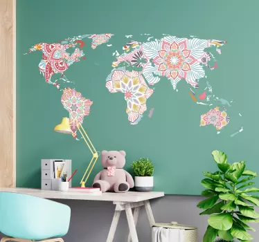 Naklejka na ścianę Mapa świata z mandali - TenStickers