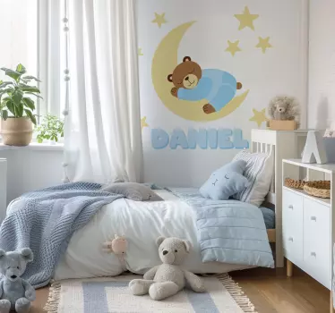 Naklejka na ścianę dla dzieci miś słodkich snów z imieniem - TenStickers