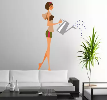 Naklejka na ścianę moda kobieta podlewająca rośliny - TenStickers