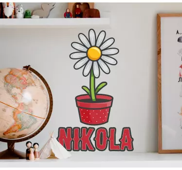 Naklejka na ścianę kwiaty stokrotka z imieniem - TenStickers