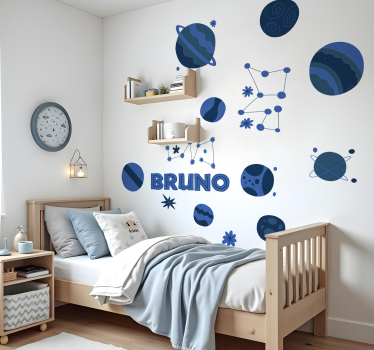 Naklejka na ścianę niebieskie elementy astronomii z nazwą - TenStickers