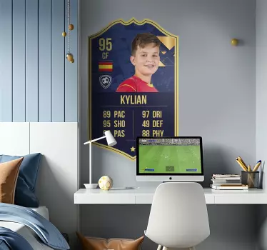 Naklejka na ścianę piłka nożna niebieska i złota karta - TenStickers