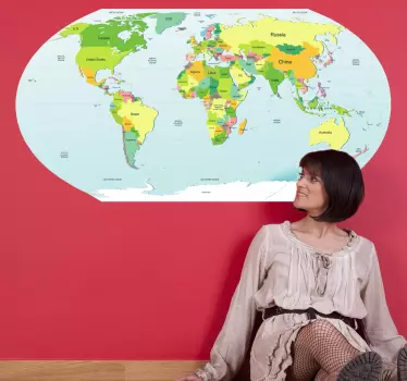 Naklejka na ścianę polityczna mapa świata - TenStickers