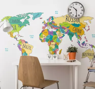 Naklejka na ścianę Polityczna mapa świata - TenStickers